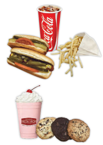 Hot dogs, fries, shake and cookies